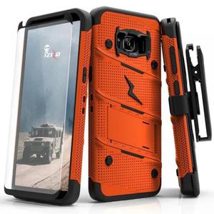 Zizo Bolt Cover - Pancerne etui Samsung Galaxy S8 ze szkem 9H na ekran + podstawka & uchwyt do paska (Orange/Black) - 2858148681