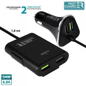 Puro Fast Charger for Car - adowarka samochodowa 2 x USB + HUB 2 x USB, 6,8 A, 34 W, 1,8 m (czarny) - 2857504132