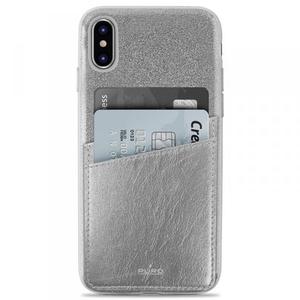 PURO Shine Pocket - Etui iPhone X z doklejan kieszeni na karty (srebrny) - 2856701575