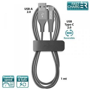PURO Braided Cable - Kabel USB-C 2.0 na USB 2.0 + klips + Aluminum Connector, 3 A, 480 MBps, 1 m (Space Gray) - 2858148812