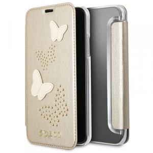 Guess Studs & Sparkles Book - Etui iPhone X z kieszeniami na karty (beowy) - 2858613939