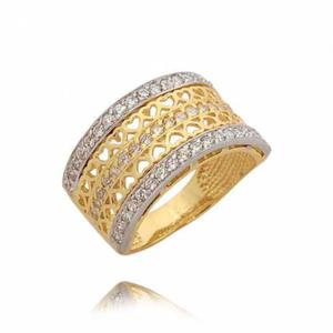 Złoty pierścionek z wzorem malutkich serduszek i cyrkoniami - 2722638666