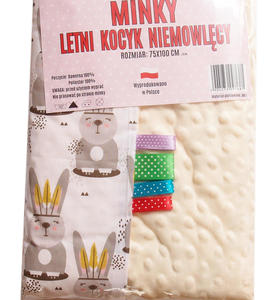 Kocyk niemowlcy Minky kremowy z zajcami - 2873603757