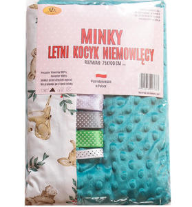 Kocyk niemowlcy Minky turkusowy z sarenkami - 2873603760