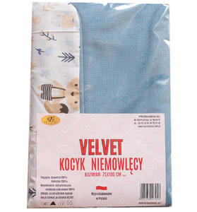 Kocyk niemowlcy Velvet niebieski z misiem - 2873603768