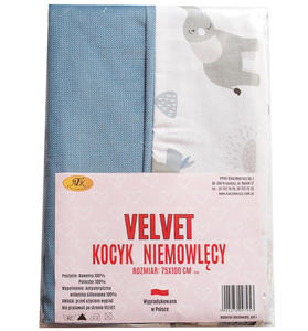 Kocyk niemowlcy Velvet niebieski i zwierzaki - 2873603772