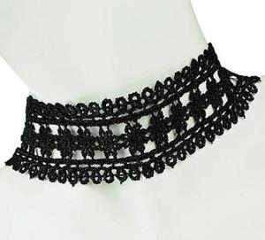 Szeroki choker koronkowy czarny - 2877897085