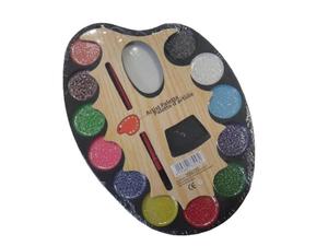 FARBKI SZKOLNE Z BROKATEM 12 KOLORW + PDZEL SCHOOL PAINTS WITH GLITTER 12 COLORS + BRUSH - 2837614538