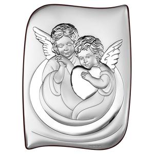 Srebrny obrazek na chrzest z anioem strem nowoczesny pamitka chrztu z grawerem | Rozmiar: 13.5x18 cm | SKU: BC6519/3 - 2874590572