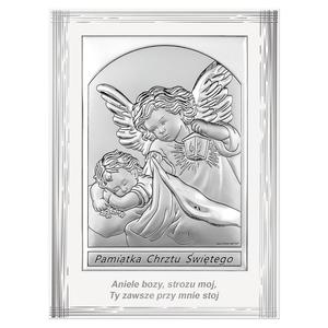 Srebrny obrazek na chrzest z anioem strem z latarenk pamitka chrztu 9x12 | Rozmiar: 9x12 cm | SKU: BC6669SF/2 - 2874590861