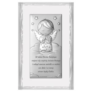 Srebrny obrazek na chrzest z anioem strem nowoczesny modlcy si 9x15.5 | Rozmiar: 9x15.5 cm | SKU: BC6761S1FB/2 - 2874590883