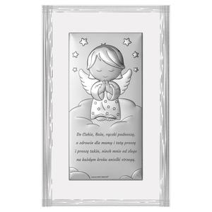 Srebrny obrazek na chrzest z anioem strem nowoczesny pamitka chrztu 9x15.5 | Rozmiar: 9x15.5 cm | SKU: BC6761S2FB/2 - 2874590884