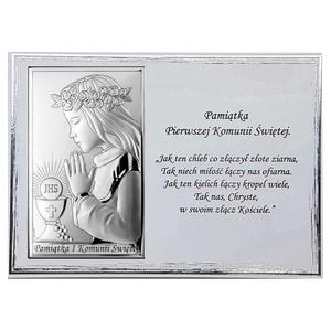 Obrazek na komuni wit srebrny z grawerem pamitka pierwszej komunii dla dziewczynki | Rozmiar: 18x13 cm | Kolor: Biay | SKU: VL821/4BI/S2 - 2875725493