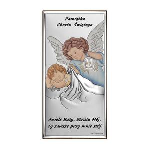 Srebrny obrazek na chrzest z anioem strem z grawerem kolorowa pamitka chrztu | Rozmiar: 6x12 cm | SKU: BC6668S/2COL - 2874037880