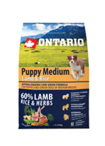 ONTARIO PUPPY MEDIUM LAMB AND RICE KARMA HYPOALERGICZNA DLA SZCZENIT RAS REDNICH 6,5 kg