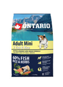 ONTARIO ADULT MINI 7 FISH AND RICE KARMA HYPOALERGICZNA DLA PSÓW RAS MAYCH 750 g