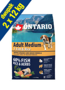 ONTARIO ADULT MEDIUM 7 FISH AND RICE KARMA HYPOALERGICZNA DLA PSÓW RAS REDNICH 2x12kg