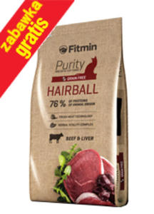 FITMIN CAT PURITY HAIRBALL KARMA DLA KOTW DUGOWOSYCH 400g +zabawka - 2858259284