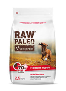 VET EXPERT RAW PALEO PUPPY MEDIUM MONOPROTEIN KARMA DLA SZCZENIAKA woowina 2,5 kg - 2863813847