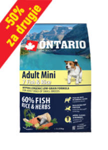 ONTARIO ADULT MINI 7 FISH AND RICE KARMA HYPOALERGICZNA DLA PSW RAS MAYCH 750g+750g za-50% - 2870089164