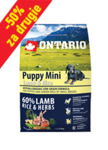 ONTARIO PUPPY MINI LAMB AND RICE KARMA HYPOALERGICZNA DLA SZCZENIT RAS MAYCH 750g+750g za-50% - 2870089167