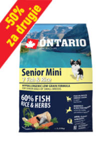 ONTARIO SENIOR MINI 7 FISH AND RICE KARMA HYPOALERGICZNA DLA PSW RAS MAYCH 750g+750g za-50% - 2870089152