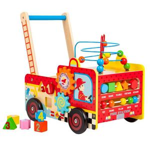 Drewniany pchacz edukacyjny stra poarna + klocki ECOTOYS - 2878420427