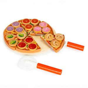 Drewniana pizza do krojenia na rzepy dla dzieci 27 elementw ECOTOYS - 2878420979