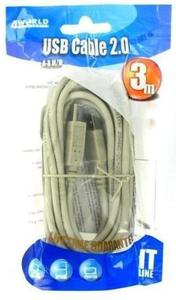 KABEL USB 2.0 A - B, M/M, 4WORLD, 3M - 2827664820