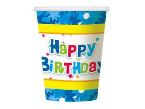 Kubeczki papierowe Happy Birthday Niebieskie - 270 ml - 6 szt. - 2858274189