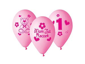 Balony z nadrukiem dla dziewczynki "Mam ju roczek" - 30 cm - 5 szt. - 2856168886