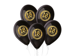 Balony lateksowe z nadrukiem "18" czarne - 30 cm - 5 szt. - 2854938550