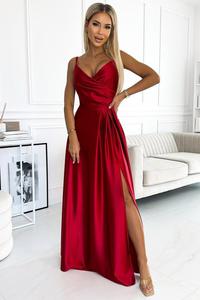 299-14 CHIARA elegancka maxi duga satynowa suknia na ramiczkach - CZERWONA - 2876059658