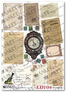 Papier do decoupage Asket ED 104 Vintage karty i zegar - 2850354616