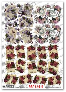 Papier do decoupage Asket W 044 Listy miosne z kwiatami wysane - 2850354746