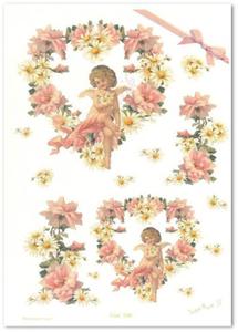 Papier do decoupage Sweet Rose IS 166 Subtelnie serduszka kwiatowe z aniokami - 2850354878