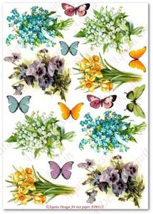 Papier ryowy do decoupage Aquita AD0112 Kwiatki wiosenne w motylków miym towarzystwie