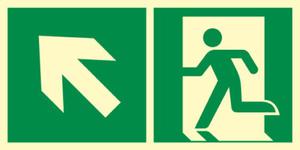 Znak czony: wyjcie ewakuacyjne lewostronne ze strzak w lewo do góry ISO 7010