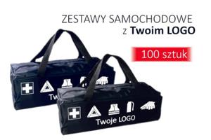 100 sztuk z Twoim LOGO - zestawy samochodowy w torbie PREMIUM BLACK PL - ganica, apteczka, kamizelka, trjkt - 2860916900